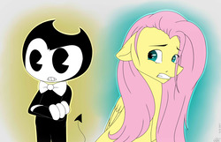 Size: 1714x1104 | Tagged: safe, artist:ggchristian, fluttershy, pony, g4, bendy, bendy and the ink machine, crossover, female, folded wings, mare