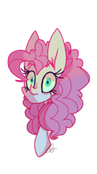 Size: 673x1200 | Tagged: safe, artist:shine-bright-like-vagina, pinkie pie, earth pony, pony, g4, bust, female, looking at you, mare, simple background, solo, thousand yard stare, transparent background
