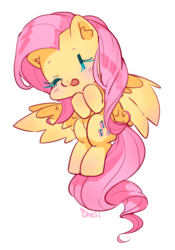 Size: 700x1000 | Tagged: safe, artist:cheli-1104, fluttershy, pegasus, pony, g4, blushing, cute, female, mare, one eye closed, shyabetes, simple background, smiling, solo, spread wings, white background, wings, wink