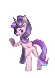 Size: 844x1200 | Tagged: safe, artist:ikirunosindo, starlight glimmer, pony, unicorn, g4, equal cutie mark, female, mare, simple background, solo, traditional art, waving