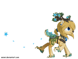 Size: 800x611 | Tagged: safe, artist:seiani, oc, oc only, oc:rinku, deer pony, original species, pond pony, cloven hooves, fawn pond, flower, male, simple background, solo, transparent background