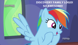 Size: 706x416 | Tagged: artist needed, safe, edit, edited screencap, screencap, rainbow dash, g4, discovery family logo, female, solo