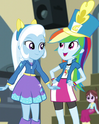 Size: 490x614 | Tagged: safe, screencap, rainbow dash, trixie, equestria girls, g4, my little pony equestria girls: friendship games, cropped, female