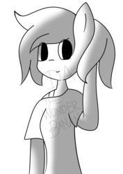 Size: 1000x1414 | Tagged: safe, artist:vinylmelody, oc, oc only, anthro, arm behind head, grayscale, monochrome, simple background, solo, transparent background