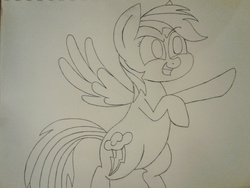 Size: 2576x1932 | Tagged: safe, artist:unreliable narrator, rainbow dash, g4, female, flying, ink, smiling, solo, traditional art