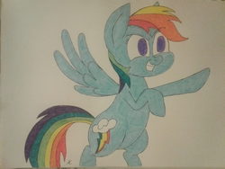 Size: 2576x1932 | Tagged: safe, artist:unreliable narrator, rainbow dash, g4, colored, female, flying, smiling, solo, traditional art