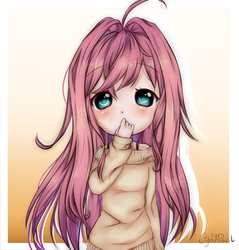 Size: 1200x1254 | Tagged: safe, artist:wolfchen999, fluttershy, human, g4, clothes, female, humanized, looking at you, off shoulder, solo, sweater, sweatershy