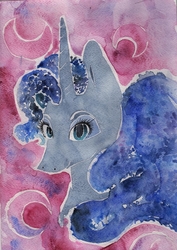 Size: 570x805 | Tagged: safe, artist:rinioshi, princess luna, alicorn, pony, g4, bust, eyelashes, female, mare, portrait, solo, traditional art