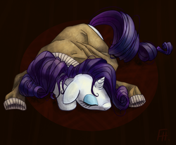 Size: 2598x2126 | Tagged: safe, artist:virtue147, rarity, pony, unicorn, g4, clothes, female, high res, jacket, mare, sleeping, solo