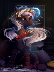 Size: 1125x1500 | Tagged: safe, artist:discordthege, oc, oc only, oc:velvet remedy, pony, unicorn, fallout equestria, female, mare, music notes, solo