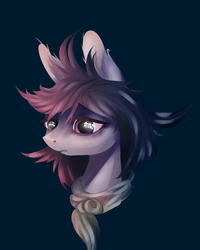 Size: 1200x1500 | Tagged: safe, artist:rinioshi, oc, oc only, earth pony, pony, bust, clothes, lidded eyes, messy mane, portrait, scarf, simple background, solo