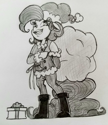 Size: 2383x2752 | Tagged: safe, artist:smirk, pinkie pie, earth pony, semi-anthro, g4, christmas, clothes, hearth's warming eve, high res, holiday, pencil drawing, traditional art