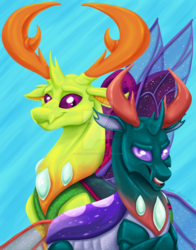 Size: 1024x1303 | Tagged: safe, artist:theabbeyroadie, pharynx, thorax, changedling, changeling, g4, brothers, changedling brothers, king thorax, male, prince pharynx, watermark