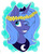 Size: 946x1169 | Tagged: safe, artist:ggchristian, princess luna, alicorn, pony, g4, bust, collar, female, floral head wreath, flower, jewelry, mare, necklace, one eye closed, portrait, regalia, s1 luna, smiling, solo, wink