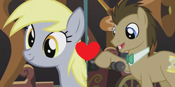 Size: 1000x500 | Tagged: safe, artist:prideponies, edit, edited screencap, screencap, derpy hooves, doctor whooves, time turner, earth pony, pegasus, pony, g4, duo, female, male, mare, ship:doctorderpy, shipping, shipping domino, stallion, straight