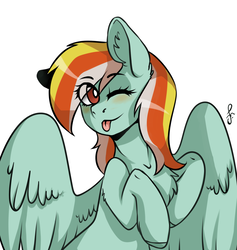 Size: 1850x1950 | Tagged: safe, artist:serodart, oc, oc only, pegasus, pony, female, mare, one eye closed, simple background, solo, tongue out, transparent background, wink