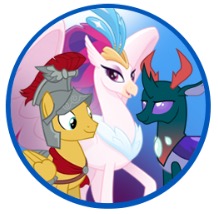 Size: 218x214 | Tagged: safe, gameloft, flash magnus, pharynx, queen novo, changedling, changeling, classical hippogriff, hippogriff, pony, g4, my little pony: the movie, shadow play, to change a changeling, female, male, mare, prince pharynx, stallion