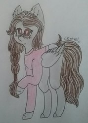 Size: 548x768 | Tagged: safe, artist:cactus-control, oc, oc only, pegasus, pony, clothes, freckles, shirt, simple background, socks, traditional art, white background