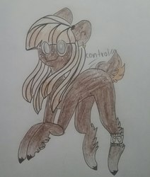 Size: 651x768 | Tagged: safe, artist:cactus-control, oc, oc only, deer pony, original species, female, fluffy, freckles, looking at you, simple background, smiling, solo, traditional art