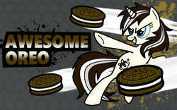 Size: 900x563 | Tagged: safe, artist:metal-jacket444, oc, oc only, oc:awesome oreo, pony, unicorn, fighting is magic, cookie, female, food, mare, oreo, solo