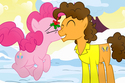 Size: 3000x2000 | Tagged: safe, artist:mlpshipper24, cheese sandwich, pinkie pie, g4, female, high res, holly, holly mistaken for mistletoe, male, ship:cheesepie, shipping, show accurate, straight