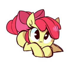 Size: 968x806 | Tagged: safe, artist:lilboulder, apple bloom, earth pony, pony, g4, adorabloom, apple bloom's bow, bow, cute, female, filly, hair bow, looking at you, lying, prone, simple background, white background