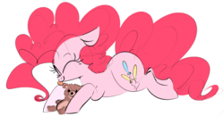 Size: 2686x1397 | Tagged: safe, artist:hattsy, pinkie pie, earth pony, pony, g4, colored sketch, cute, diapinkes, eyes closed, female, mare, simple background, smiling, solo, teddy bear, tongue out, white background