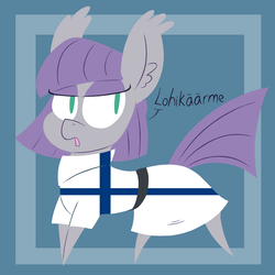 Size: 1917x1917 | Tagged: safe, artist:dragonpone, derpibooru exclusive, maud pie, earth pony, pony, g4, clothes, dialogue, ear fluff, female, finland, finnish, flag, lidded eyes, mare, solo
