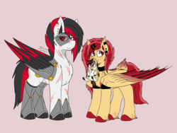 Size: 1024x768 | Tagged: safe, artist:rubysplash2018, oc, oc only, oc:ruby splash, oc:techno blitz, oc:techno wing, bat pony, cyborg pony, pegasus, pony, amputee, artificial wings, augmented, baby, baby pony, collar, ear fluff, family photo, feathered wings, fluffy, freckles, hairclip, mechanical legs, mechanical wing, mouth hold, piercing, prosthetic eye, prosthetic limb, prosthetic wing, prosthetics, scar, solo, tail feathers, wings