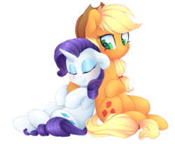 Size: 2904x2398 | Tagged: safe, artist:scarlet-spectrum, applejack, rarity, earth pony, pony, unicorn, g4, applejack's hat, blushing, cowboy hat, eyes closed, female, hat, high res, lesbian, mare, ship:rarijack, shipping, simple background, sleeping, smiling, stetson, transparent background