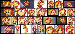 Size: 1686x776 | Tagged: source needed, safe, artist:katedoof, sunset shimmer, pony, unicorn, equestria girls, g4, my little pony equestria girls, my little pony equestria girls: friendship games, my little pony equestria girls: legend of everfree, my little pony equestria girls: rainbow rocks, blushing, book, clothes, collage, female, gritted teeth, mare, pajamas, smiling, smirk, solo