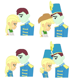 Size: 1953x1953 | Tagged: artist needed, safe, artist:haleyc4629, applejack, cranberry mint, fanfic:marching wondercolts, equestria girls, g4, background human, base used, fanfic, fanfic art, implied romance, implied shipping, marching band uniform, mintjack