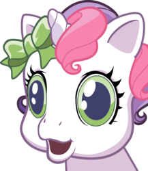 Size: 2606x3000 | Tagged: safe, artist:cuber4x4, sweetie belle (g3), pony, unicorn, newborn cuties, so many different ways to play, bow, bust, cute, face of mercy, female, filly, foal, g3.75, hair bow, high res, open mouth, simple background, smiling, transparent background, vector