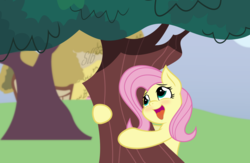 Size: 2446x1595 | Tagged: safe, artist:slb94, fluttershy, pony, g4, blushing, cute, drunk, drunkershy, female, fluttertree, hug, lust, mare, open mouth, shyabetes, silly, silly pony, solo, tongue out, tree