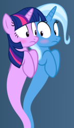 Size: 346x595 | Tagged: safe, artist:navitaserussirus, trixie, twilight sparkle, asktwixiegenies, g4, cropped, female, lesbian, ship:twixie, shipping