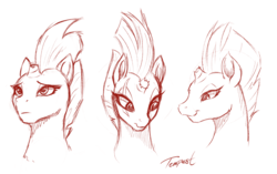 Size: 3542x2227 | Tagged: safe, artist:sakuracheetah, tempest shadow, pony, unicorn, g4, my little pony: the movie, broken horn, bust, cute, eye scar, female, high res, horn, mare, monochrome, scar, sketch, smiling, solo, tempestbetes
