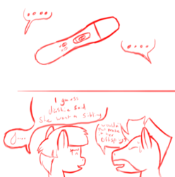 Size: 853x861 | Tagged: safe, artist:wyntermoon, bow hothoof, windy whistles, g4, 2 panel comic, comic, draft, pregnancy test, request, talking