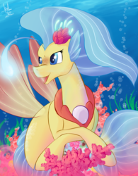 Size: 1024x1311 | Tagged: safe, artist:sadrodent, princess skystar, seapony (g4), g4, my little pony: the movie, bioluminescent, blue eyes, blue mane, blue tail, bubble, coral, crepuscular rays, cute, digital art, dorsal fin, female, fin, fin wings, fins, fish tail, floppy ears, flower, flower in hair, flowing mane, flowing tail, freckles, happy, jewelry, necklace, open mouth, open smile, pearl necklace, reef, scales, seaquestria, seaweed, signature, smiling, solo, spread wings, sunlight, swimming, tail, teeth, underwater, water, wings