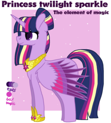 Size: 1069x1175 | Tagged: safe, artist:greengeckygecko, twilight sparkle, alicorn, pony, g4, colored wings, female, jewelry, mare, multicolored wings, necklace, reference sheet, solo, twilight sparkle (alicorn)