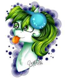 Size: 1932x2317 | Tagged: safe, artist:shamy-crist, oc, oc only, pony, bust, female, headphones, mare, portrait, solo, tongue out
