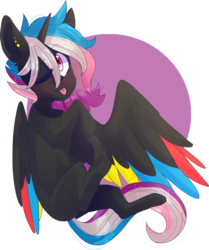 Size: 3998x4780 | Tagged: safe, artist:erinartista, oc, oc only, oc:flaming rainbow, alicorn, pony, absurd resolution, colored wings, female, mare, multicolored wings, one eye closed, solo, tongue out, wink