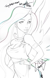 Size: 2160x3338 | Tagged: safe, artist:nicole gauss, princess celestia, human, g4, breasts, cleavage, commission, high res, humanized, lauren faust, nicole oliver, signature, sketch, wings