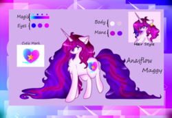 Size: 1024x704 | Tagged: safe, artist:anasflow, oc, oc only, oc:anasflow maggy, pony, unicorn, female, impossibly long hair, impossibly long tail, long mane, long tail, mare, reference sheet, solo