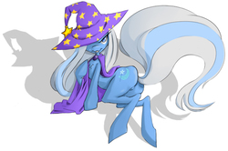 Size: 716x474 | Tagged: safe, artist:akaonic, trixie, pony, unicorn, g4, cape, chest fluff, clothes, featureless crotch, female, hat, looking at you, mare, simple background, smiling, solo, trixie's cape, trixie's hat, white background