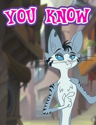 Size: 312x404 | Tagged: safe, gameloft, chummer, abyssinian, cat, anthro, g4, my little pony: the movie, meme, wow! glimmer, you know