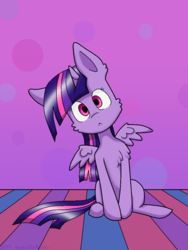 Size: 750x1000 | Tagged: safe, artist:hoodiethepainter, twilight sparkle, alicorn, pony, g4, chibi, female, head tilt, looking at you, mare, sitting, solo, spread wings, twilight sparkle (alicorn), wings