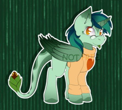Size: 1975x1784 | Tagged: safe, artist:najti, oc, oc only, alicorn, pony, adoptable, alicorn oc, clothes, cute, flower, flower theme, glasses, green, green background, heart, leaf, looking at you, nature, plant, simple background, solo, sweater, tailmouth, tattoo, tongue out