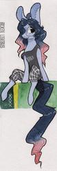 Size: 800x2416 | Tagged: safe, artist:rinioshi, oc, oc only, earth pony, pony, semi-anthro, clothes, female, hair over one eye, mare, plaid, solo, traditional art