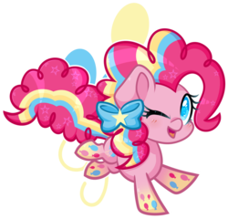 Size: 1024x981 | Tagged: safe, artist:ak4neh, pinkie pie, earth pony, pony, g4, cute, cutie mark background, diapinkes, female, looking at you, mare, one eye closed, rainbow power, simple background, smiling, solo, transparent background, wink