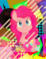 Size: 1500x1900 | Tagged: source needed, safe, artist:grayworldcorporation, pinkie pie, earth pony, pony, g4, abstract background, cute, diapinkes, female, looking at you, mare, wallpaper